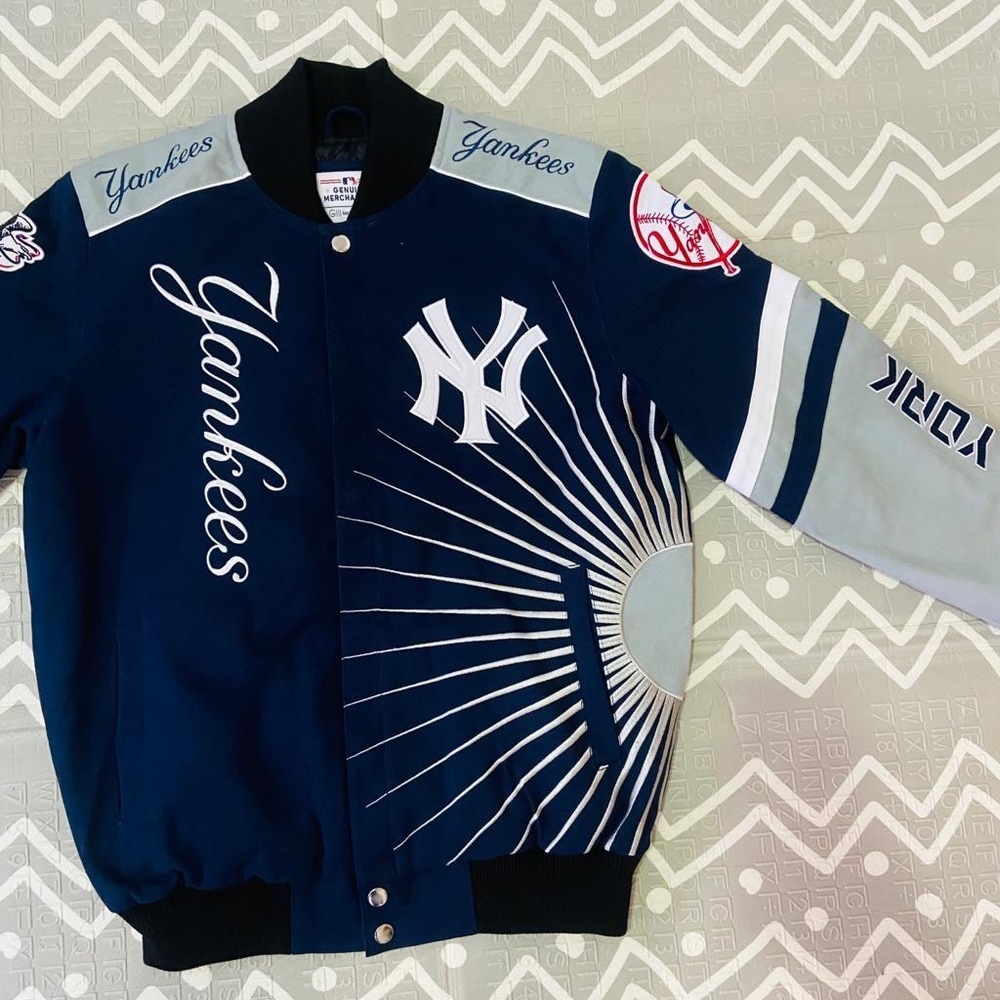 Vintage retro Ny New York Yankees embroidered letterman varsity jacket coat - Picture 3 of 13